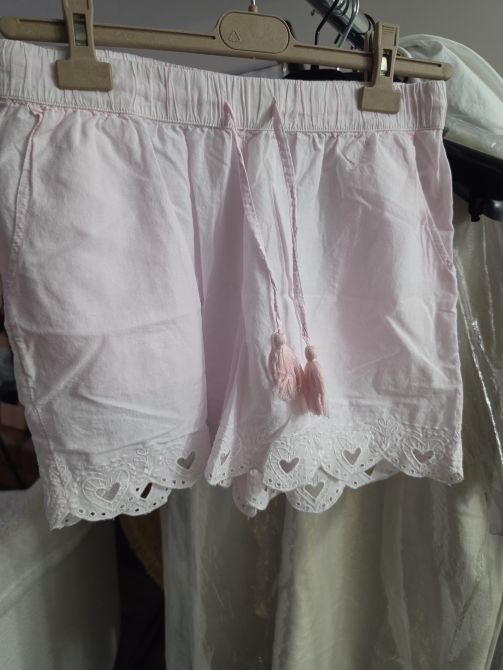 Light Pink Eyelet Hem Lounge Shorts Small